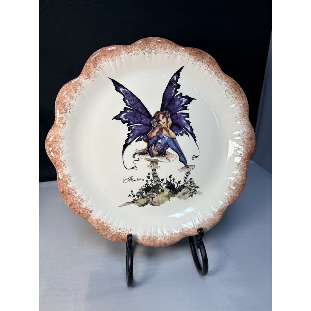 Amy Brown Collectible Mushroom Fairy 10" Plate Crazing EUC Fantasy Gothic Decor